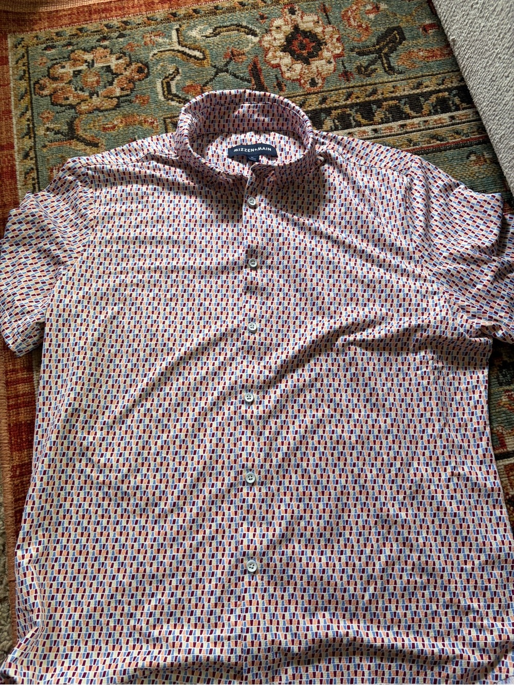 Mizzen+Main Short-Sleeve Geometric Print Shirt - White/Blue/Red